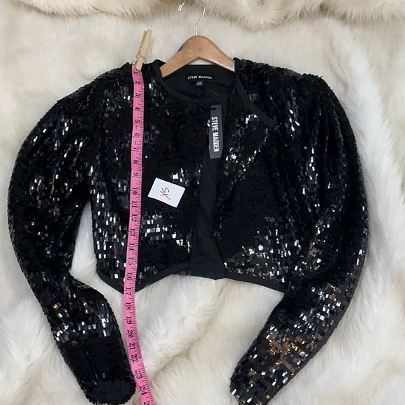 NWT Steve Madden Juliet Sequin Cropped Jacket Size XS S black NEW shoulder pads - Picture 14 of 16